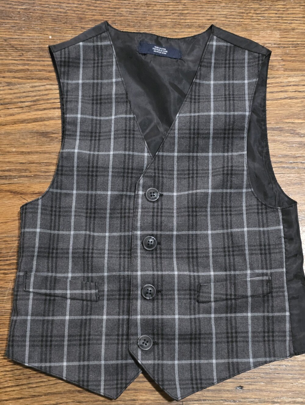 Kids Gray Plaid Button Vest - NAUTICA
